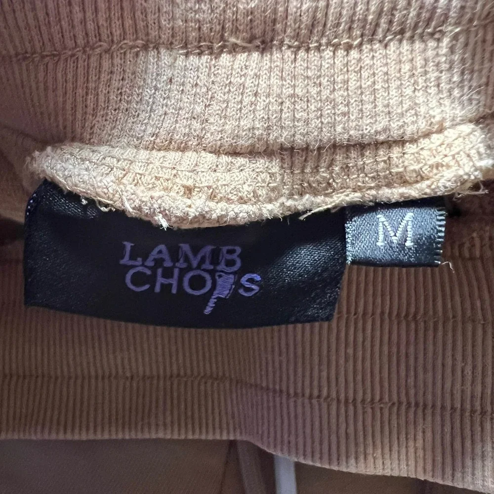 Lamb Chops Cleaver Shorts Mens Medium Tan Khaki Fleece Lounge Streetwear Zipper